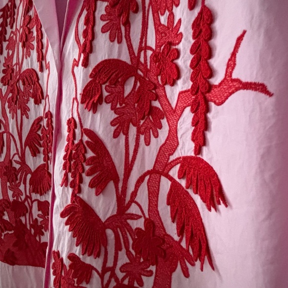 PSOPHIA Pink cotton short sleeve shirt with red embroidered flowers size XL - Picture 4 of 6